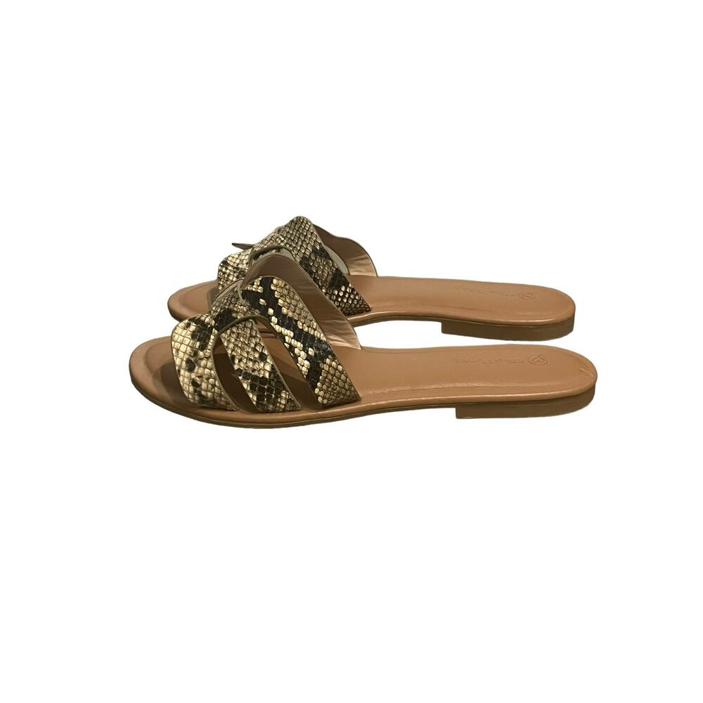 The Drop Women's Snake Print Tan Black Sandals SIZE 8